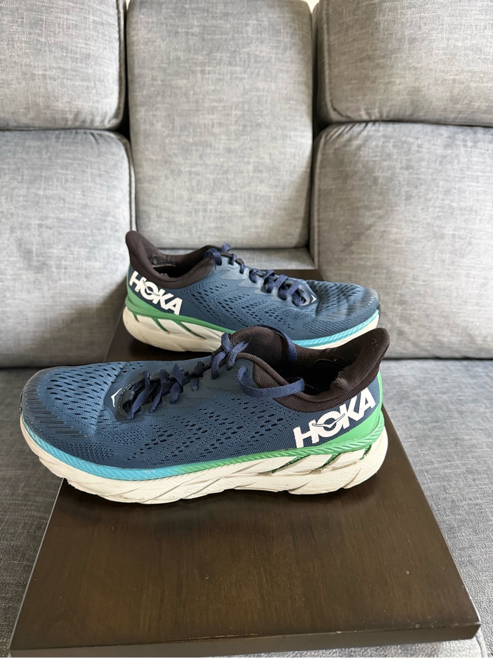 Hoka Mens Navy Blue with Green Accent Athletic Sneakers size 10